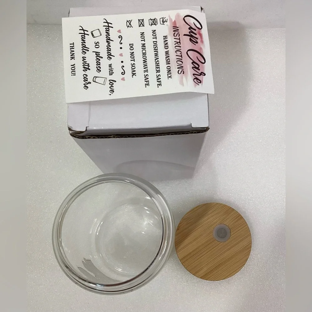 Christmas Glass Tumbler w Woden Lid 16oz New w Original Box